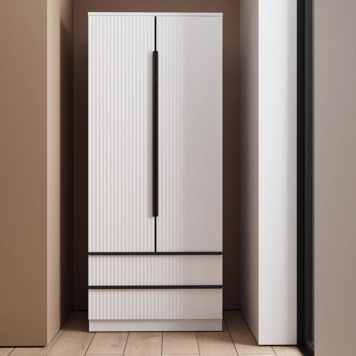 FWStyle White 2 Door 2 Drawer Combination Wardrobe Ripple Front - Matt White – image 2