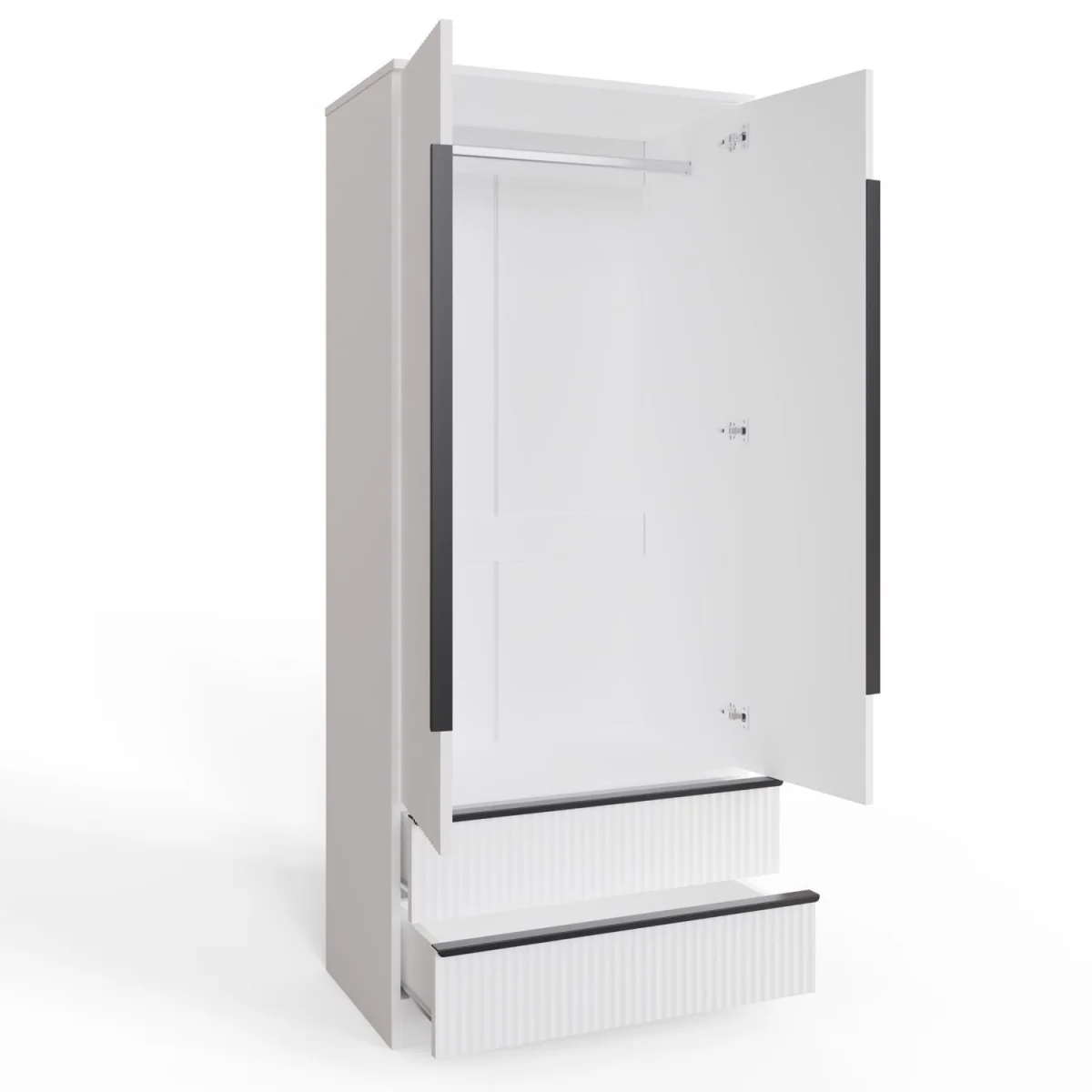 FWStyle White 2 Door 2 Drawer Combination Wardrobe Ripple Front - Matt White – image 4