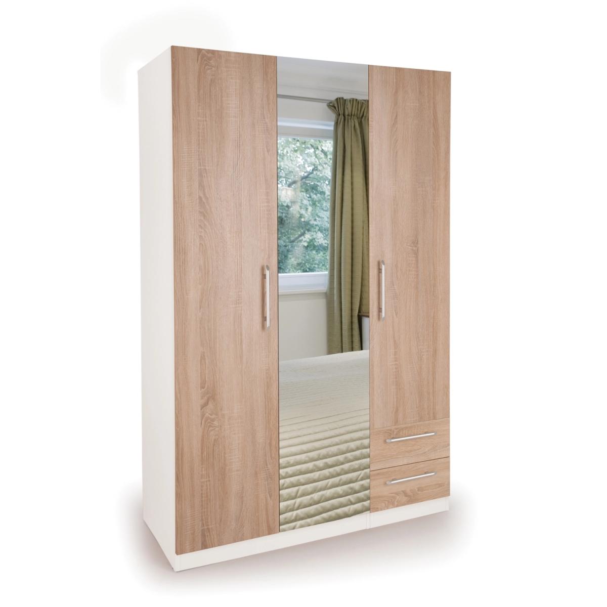 Ashburton Three Door Two Drawer Wardrobe with Mirror - Oak / White – image 3