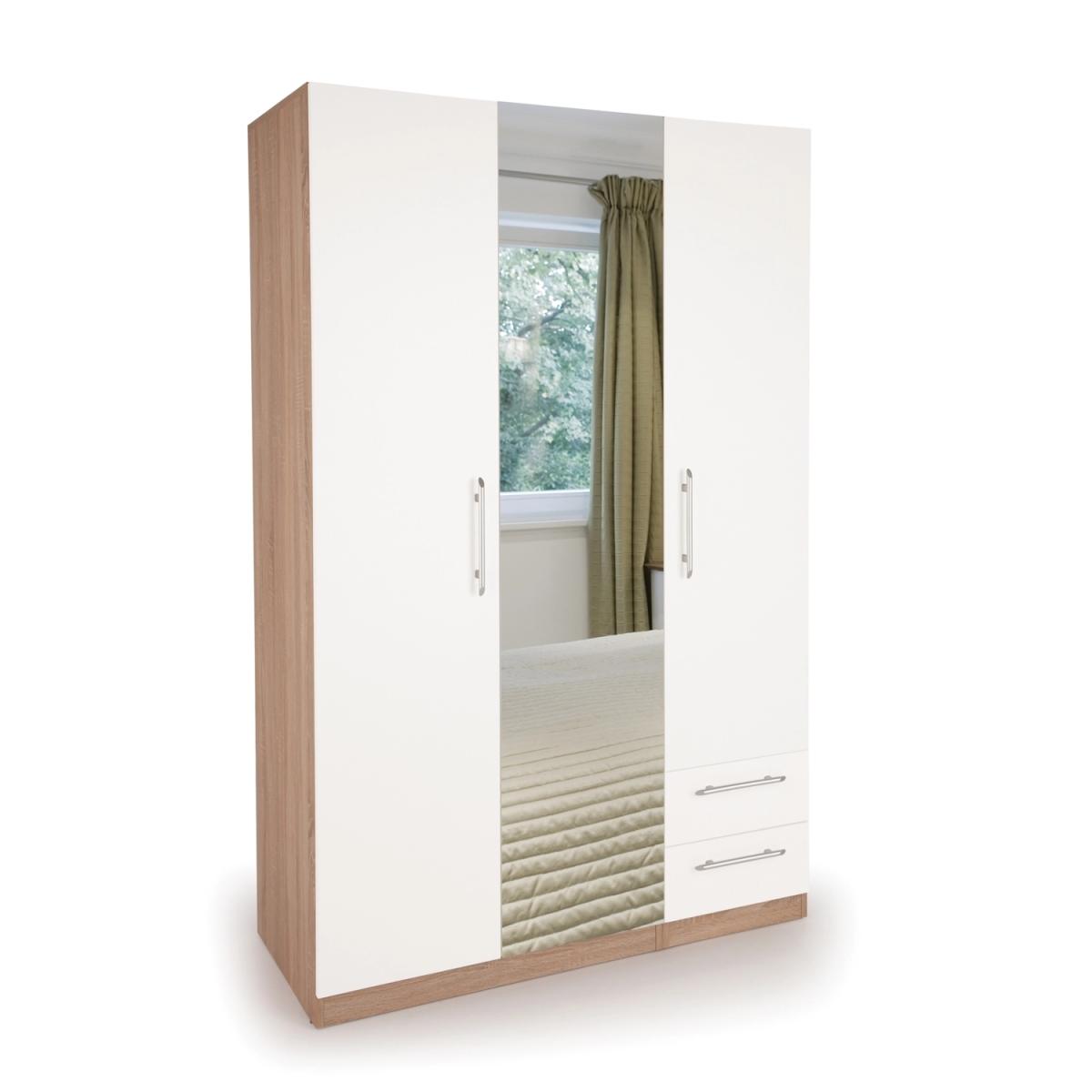Ashburton Three Door Two Drawer Wardrobe with Mirror - Oak / White – image 4