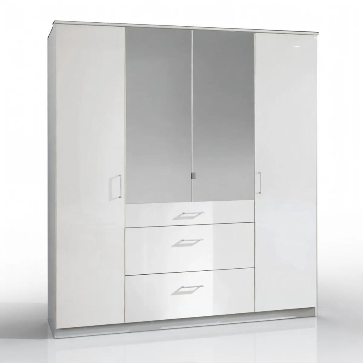 Clack White Gloss 4 Door Mirrored 180 cm Wardrobe - White – image 3