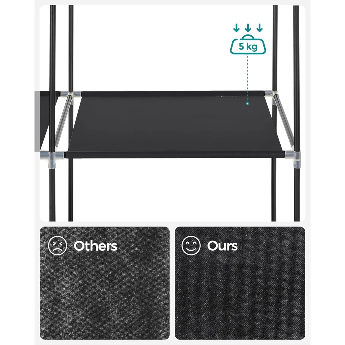 Fabric Closet with Shelves and Hanging Rail, Lightweight Storage Wardrobe with Metal Frame, Black - Black – image 2