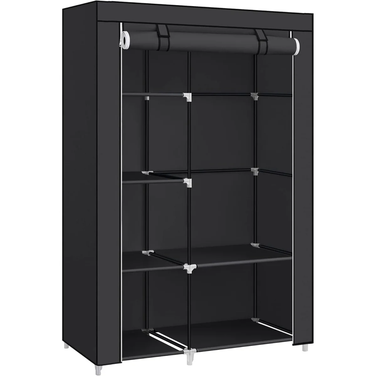 Fabric Closet with Shelves and Hanging Rail, Lightweight Storage Wardrobe with Metal Frame, Black - Black – image 4