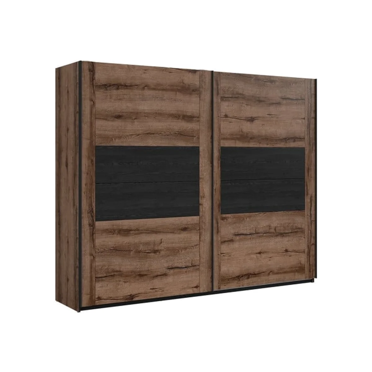 Large Sliding Door Wardrobe w/ Hanging Rail Elegant Bedroom Storage Unit Oak / Black - Kassel - Oak Finish / Black