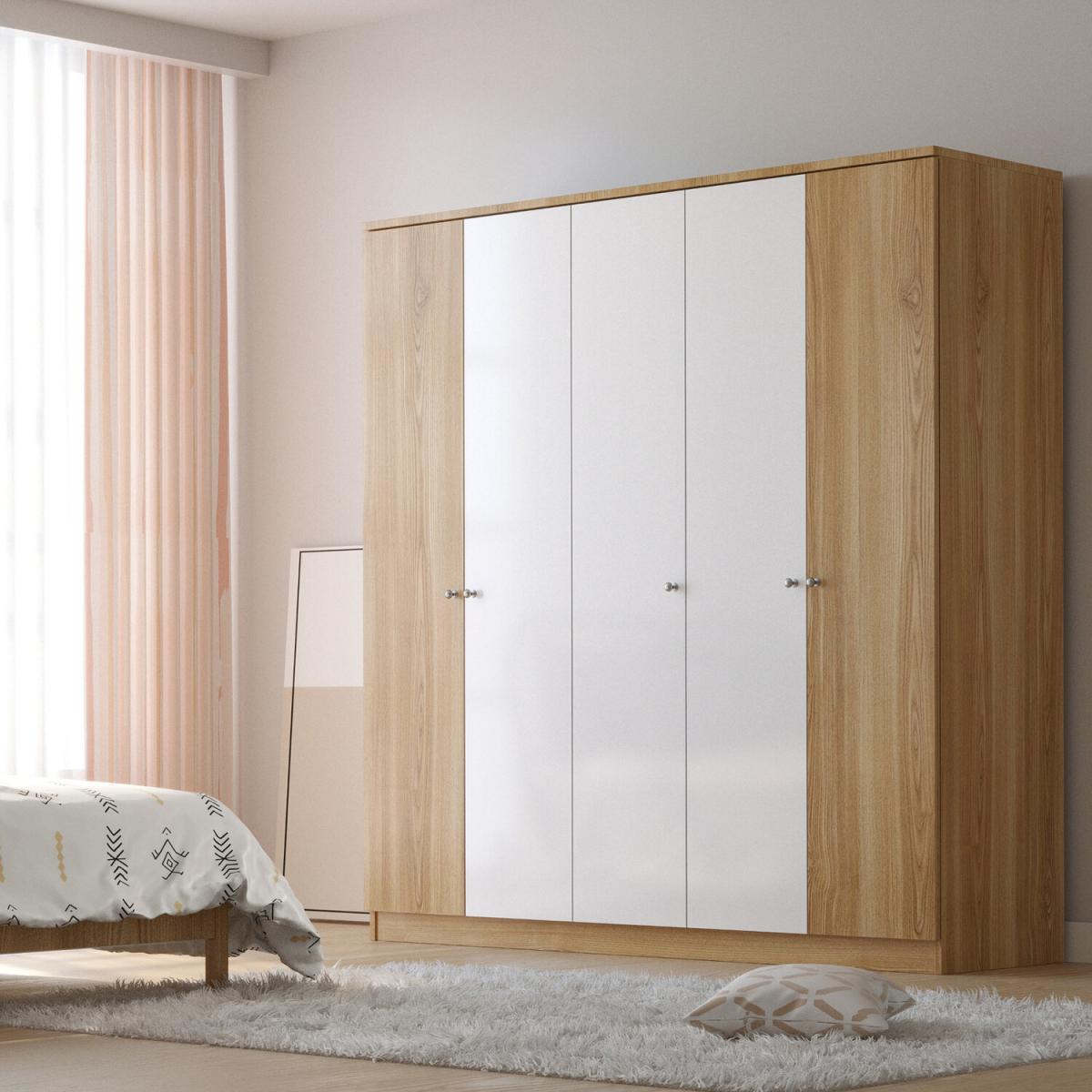 SAPPHIRE 5 Door Wardrobe, Oak-White - Oak-White – image 3