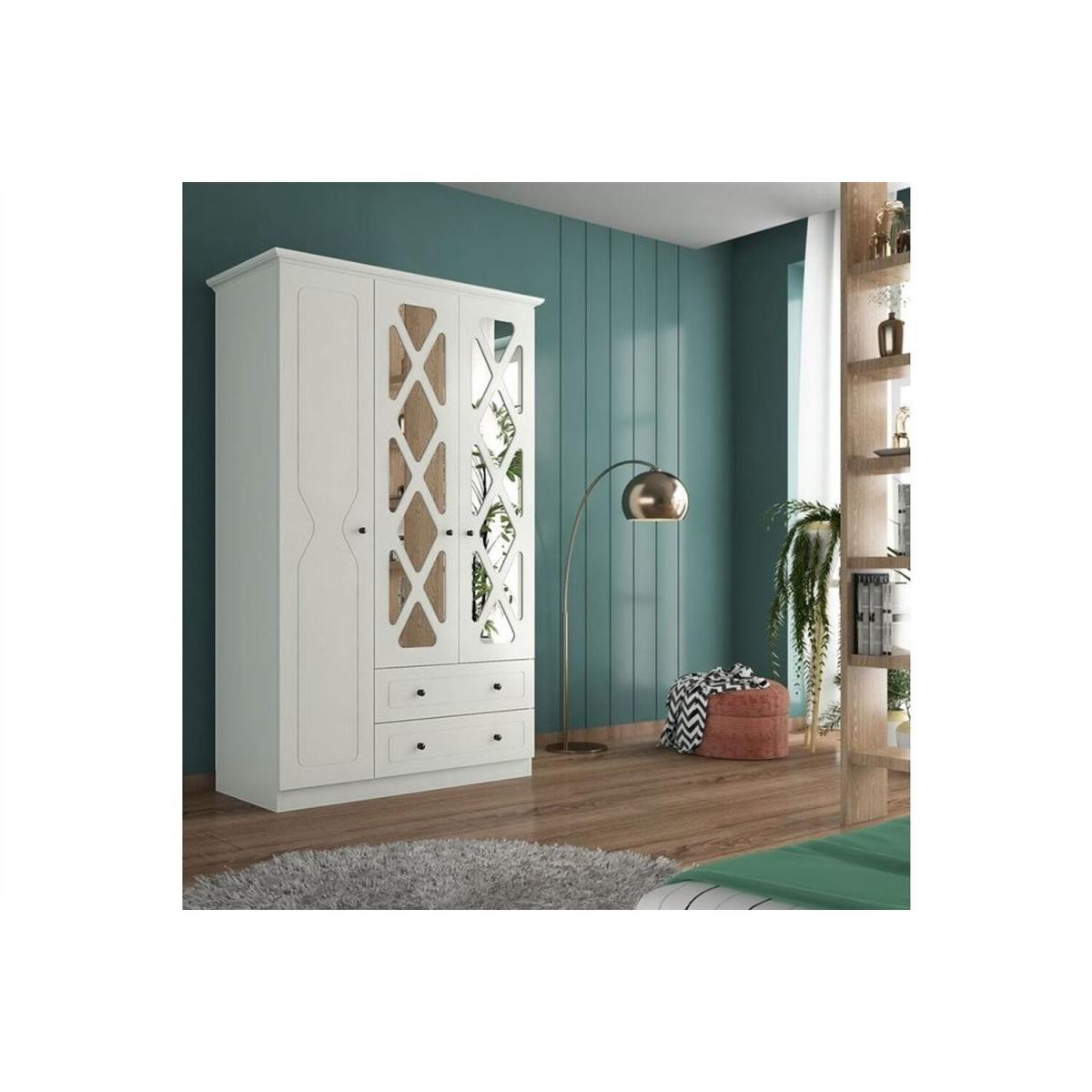 Efes 3 Doors and 2 Drawers Wardrobe - White – image 2