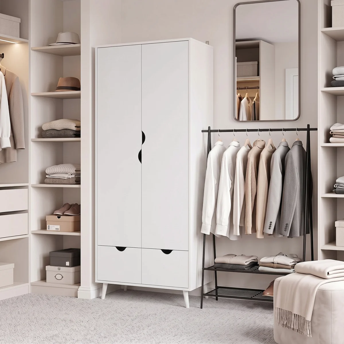 HOMCOM 2 Door Clothes Wardrobe - White – image 2