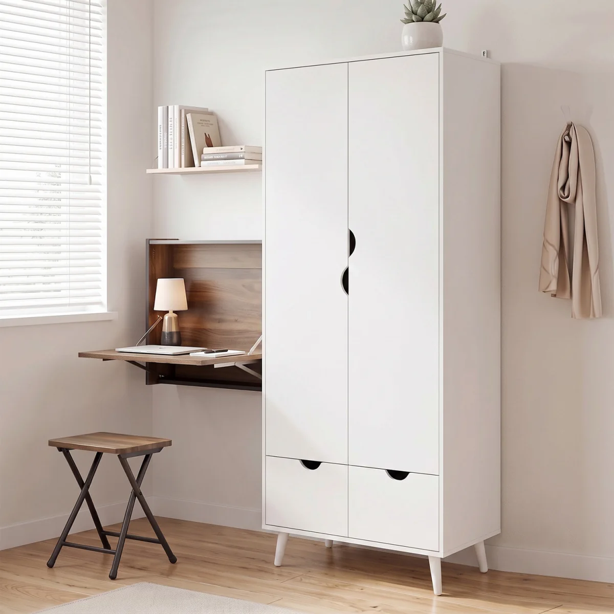 HOMCOM 2 Door Clothes Wardrobe - White – image 4