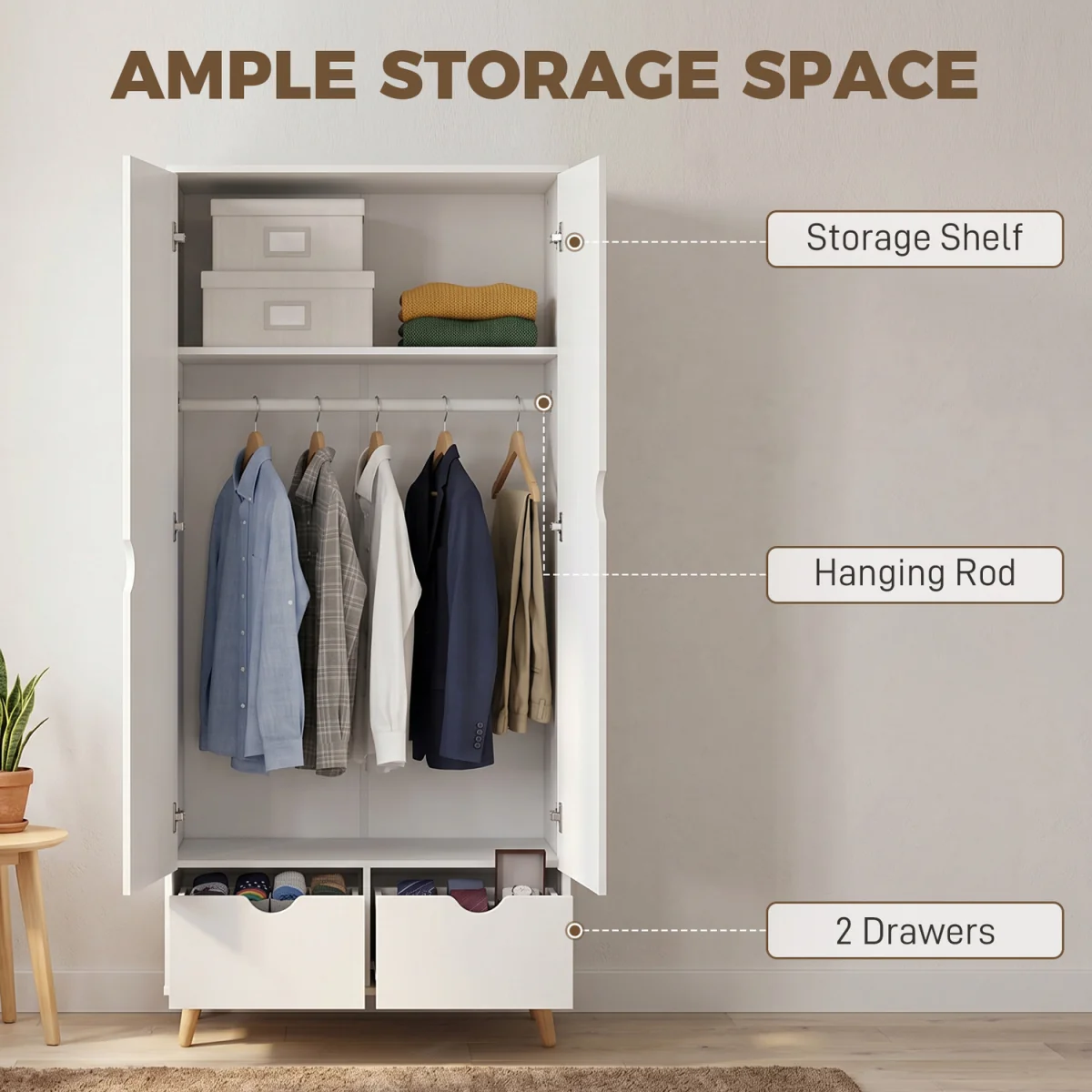 HOMCOM 2 Door Clothes Wardrobe - White – image 7