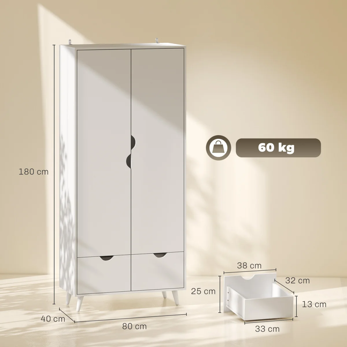 HOMCOM 2 Door Clothes Wardrobe - White – image 8