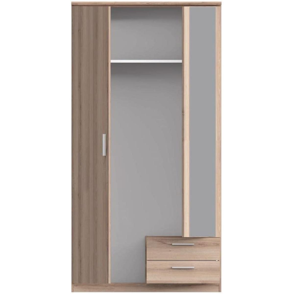 Light Oak Contemporary 2 Door Wardrobe Mirrored Door, 2 Drawers  - Light Oak – image 2