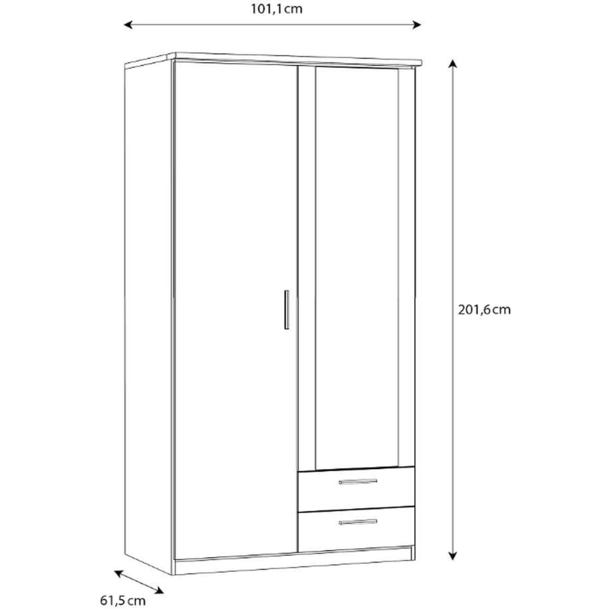 Light Oak Contemporary 2 Door Wardrobe Mirrored Door, 2 Drawers  - Light Oak – image 3