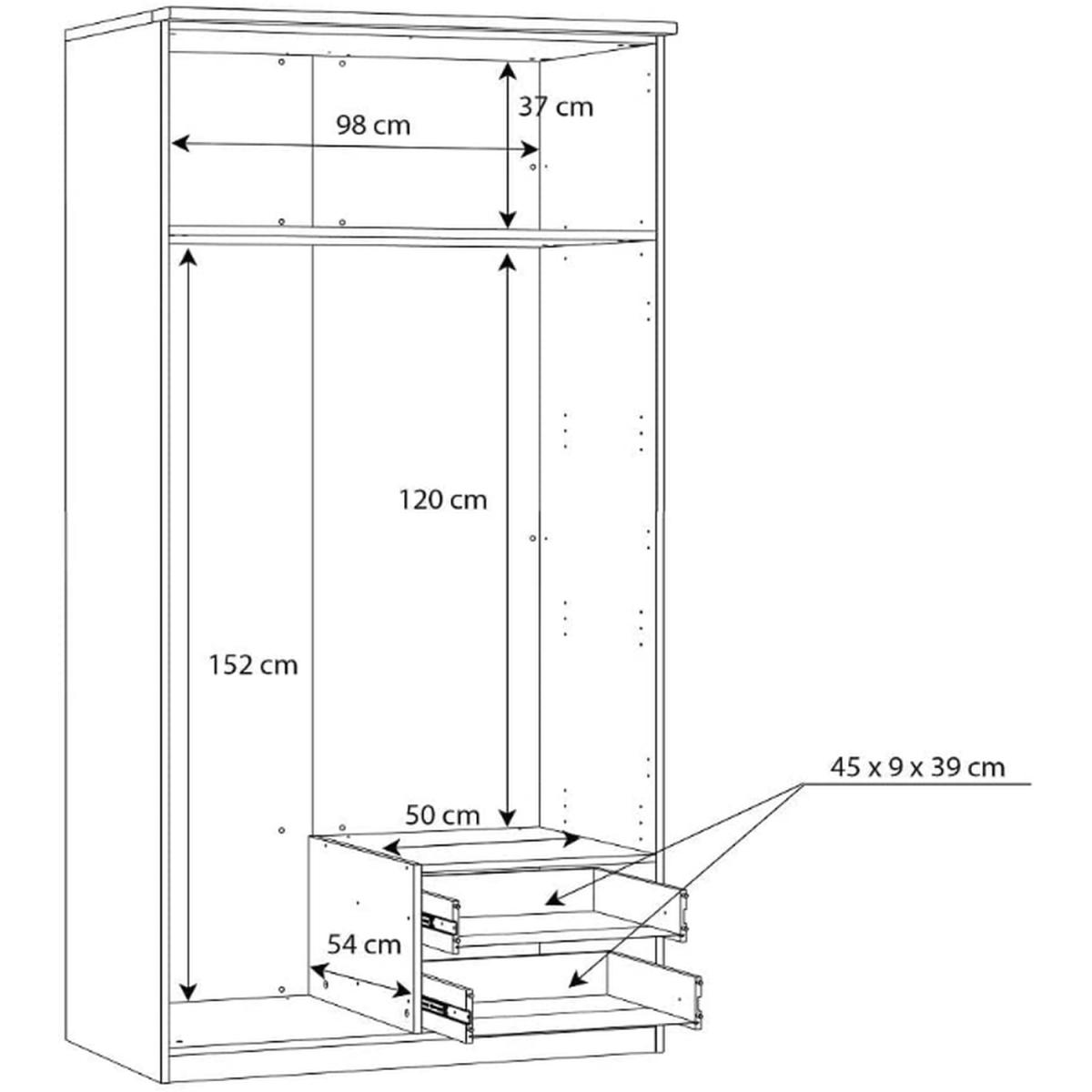 Light Oak Contemporary 2 Door Wardrobe Mirrored Door, 2 Drawers  - Light Oak – image 4