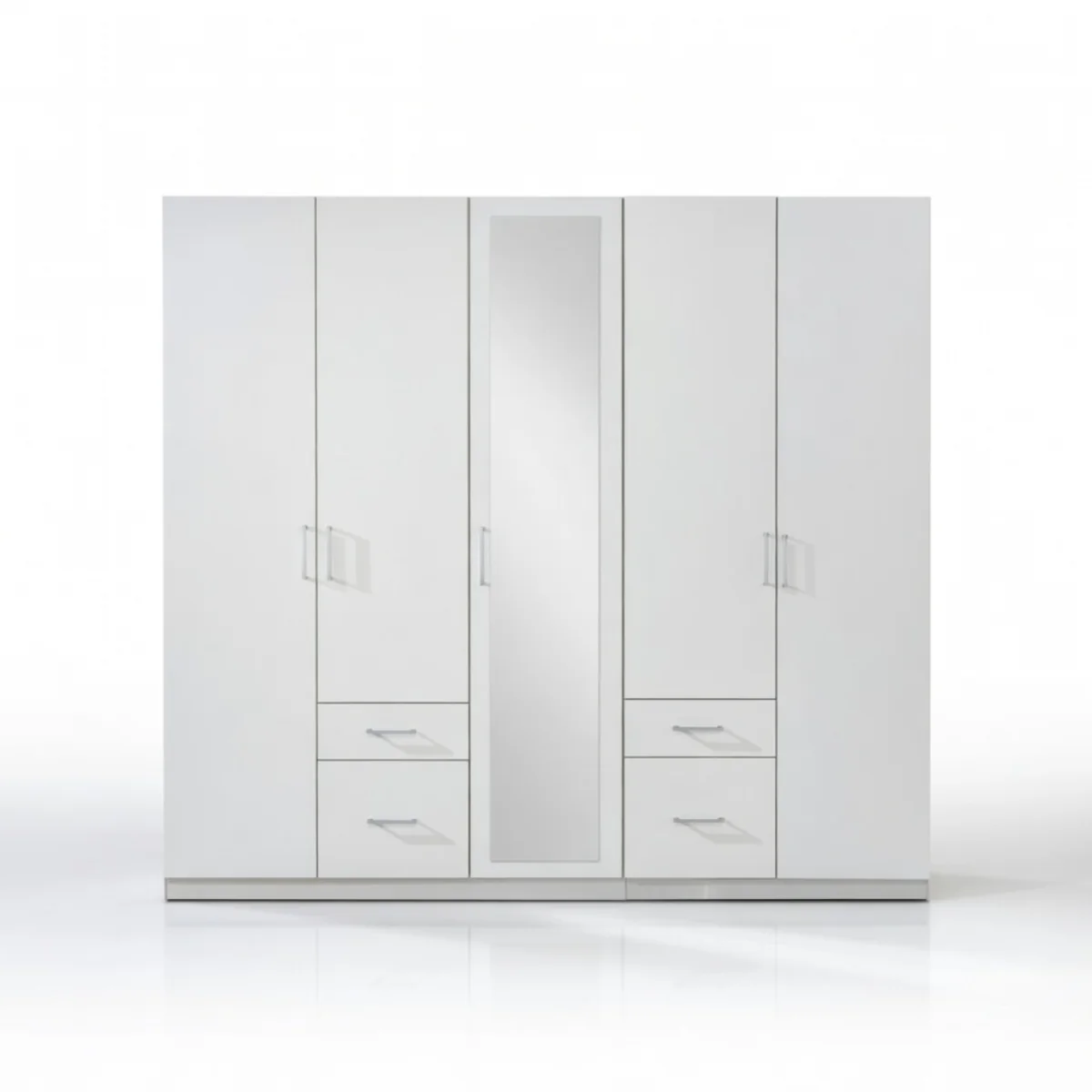 Fly White 5 Door 225cm Wardrobe with Mirror and 4 Drawers - White – image 2