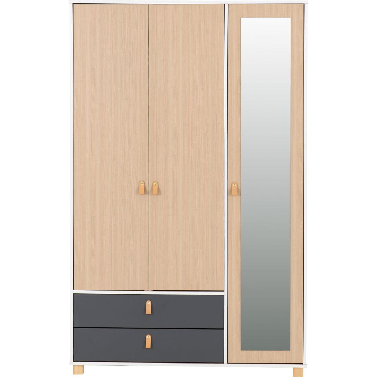 Brooklyn 3 Door 2 Drawer Wardrobe - White, Oak Effect and Grey – image 2