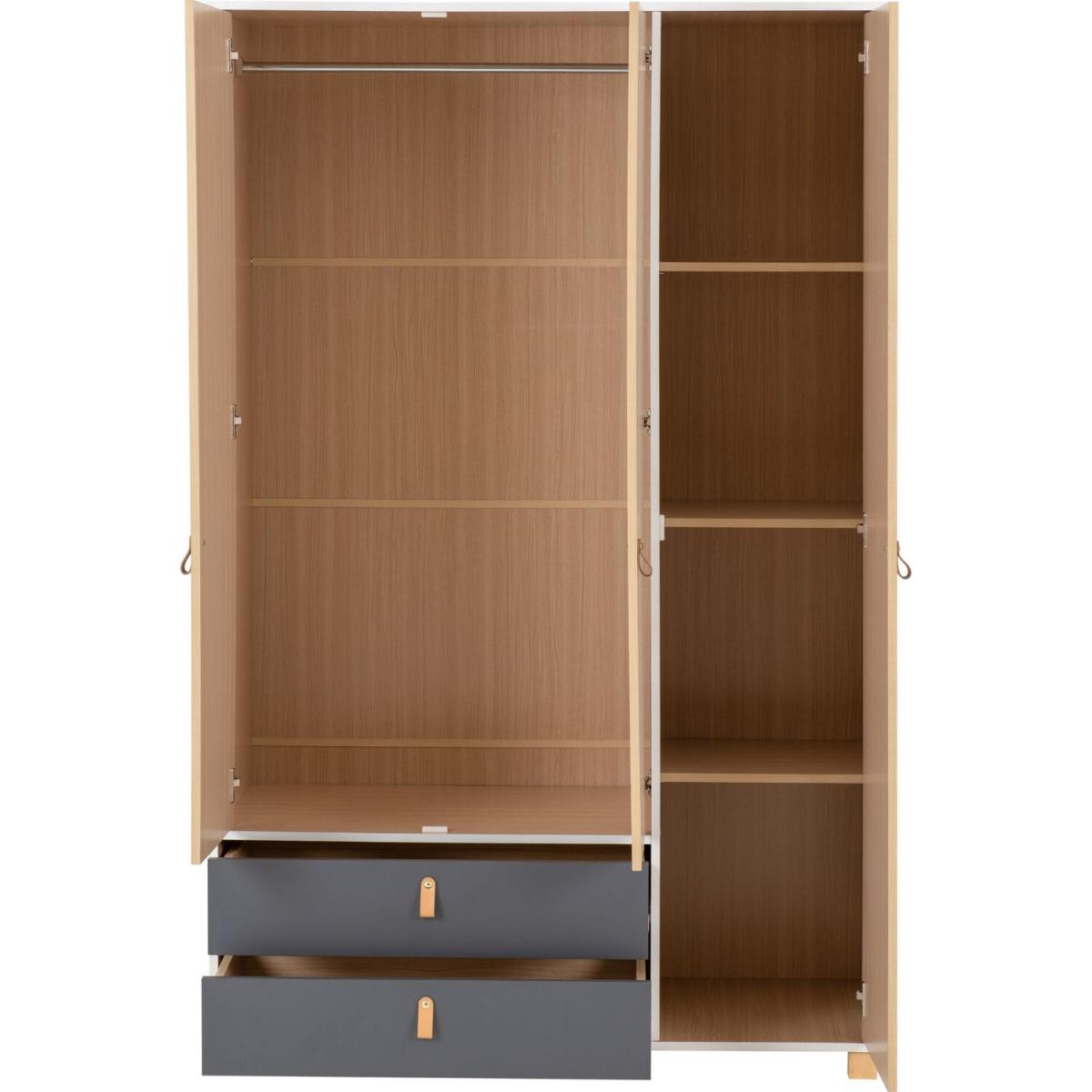 Brooklyn 3 Door 2 Drawer Wardrobe - White, Oak Effect and Grey – image 7