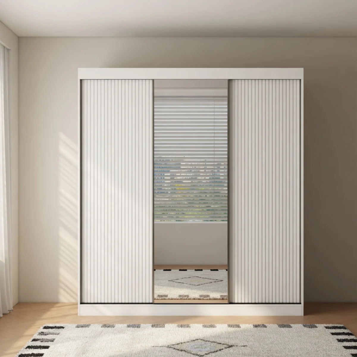 Berlin 3Door 250cm White Sliding Door Wardrobe with Shelves and Hanging Rail - White – image 2