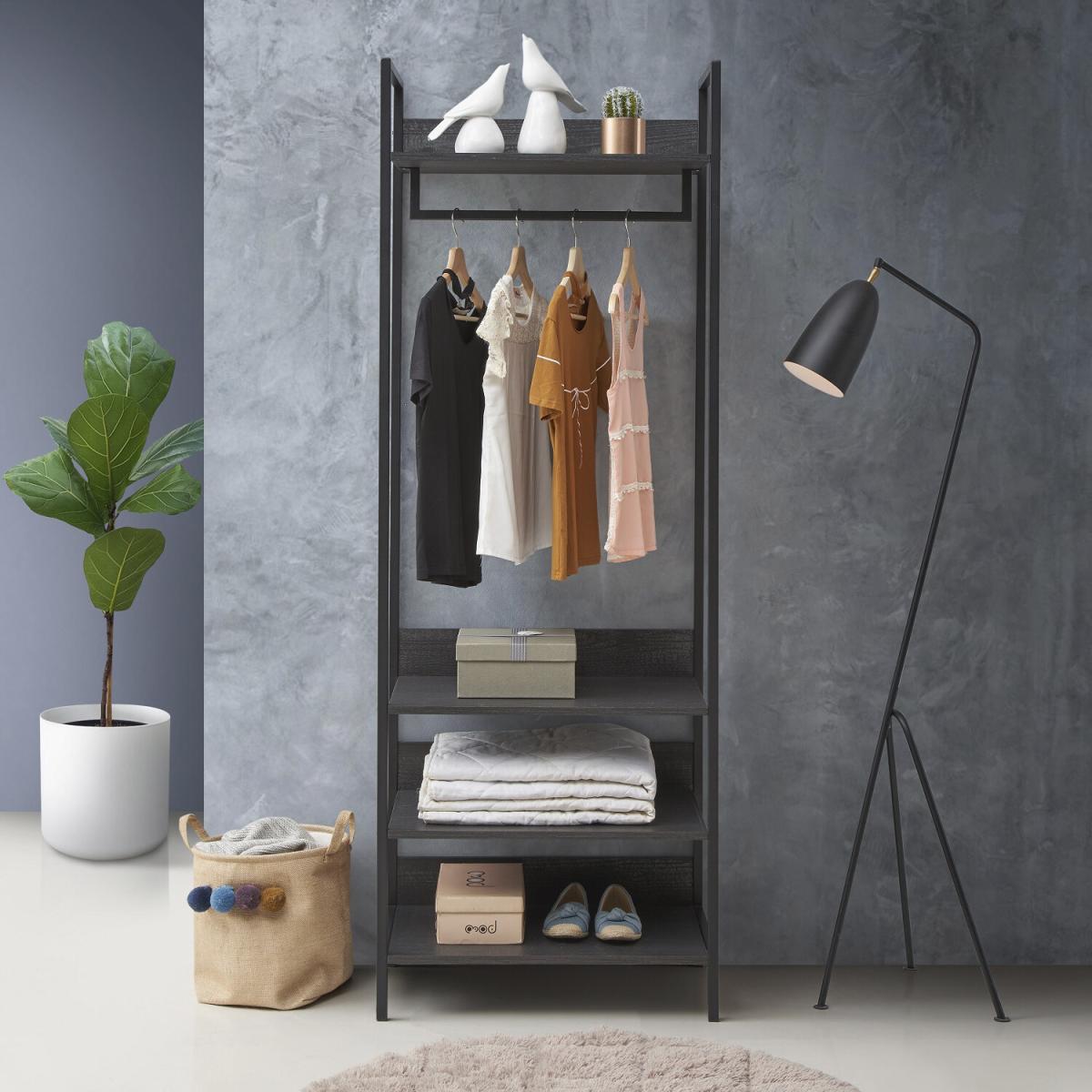 Zahra Open Wardrobe with Four Shelves - Black / 83.8cm – image 17