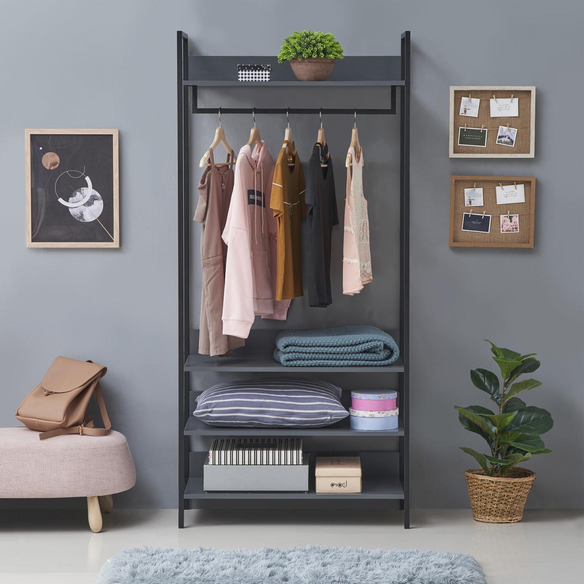 Zahra Open Wardrobe with Four Shelves - Black / 83.8cm – image 24
