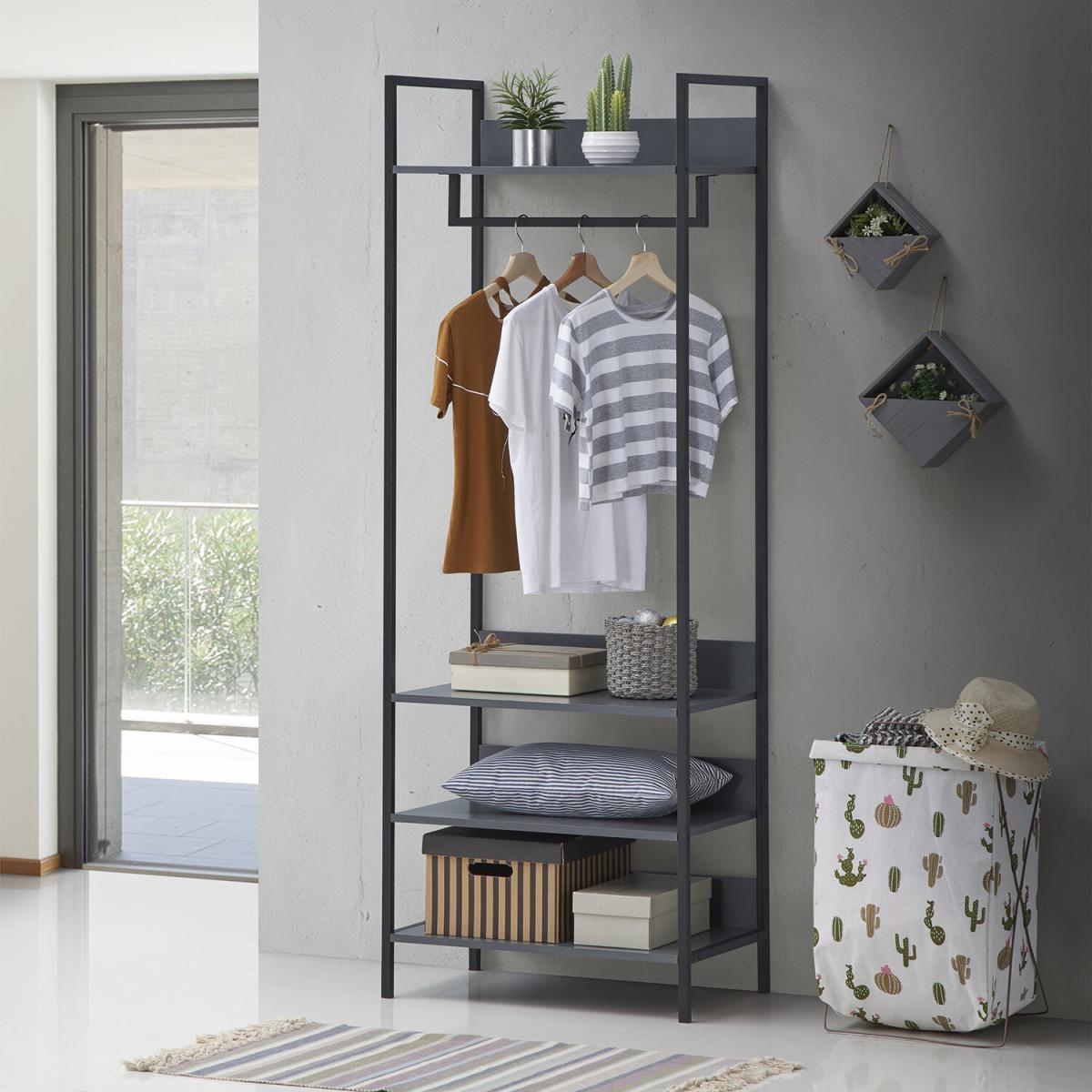 Zahra Open Wardrobe with Four Shelves - Black / 83.8cm – image 29