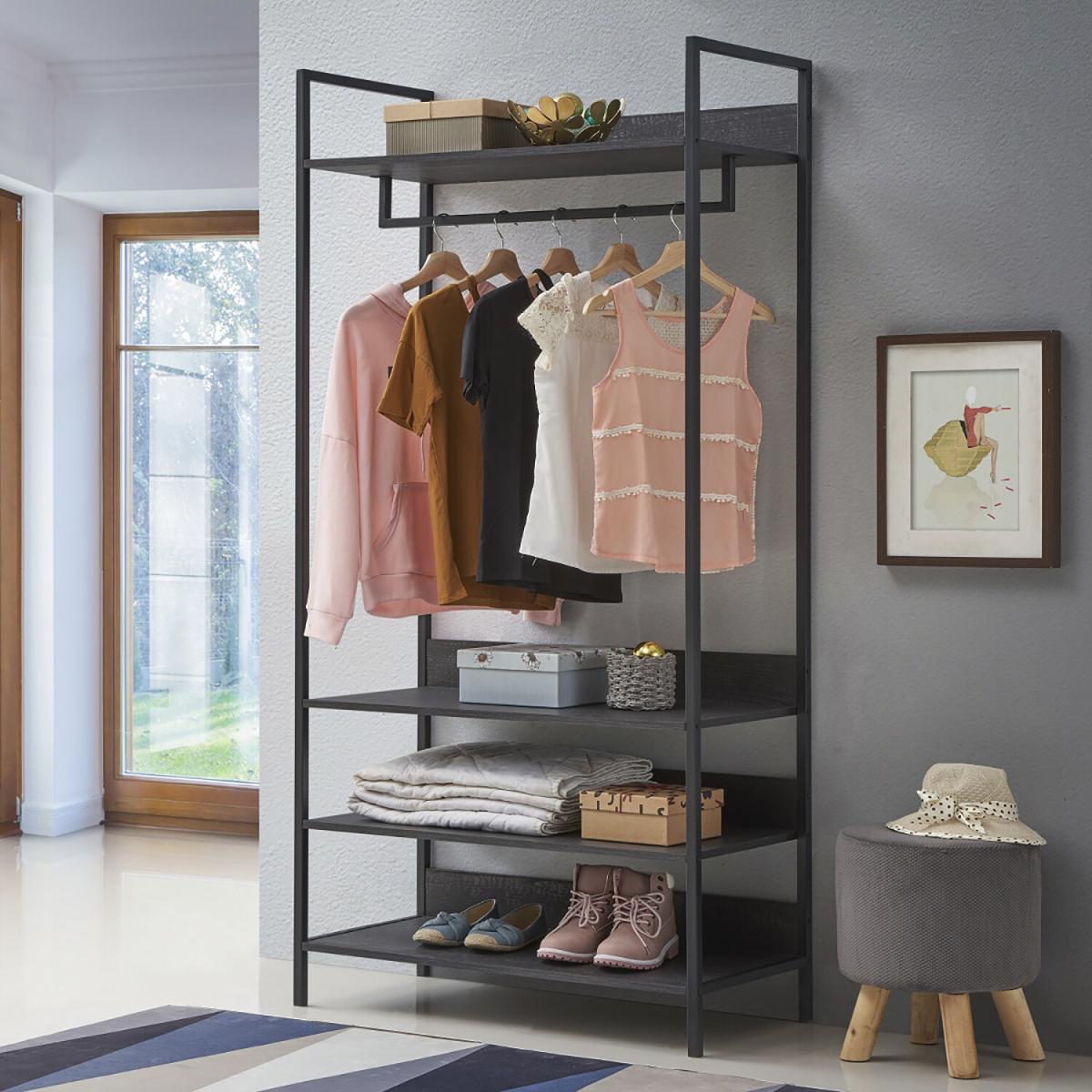 Zahra Open Wardrobe with Four Shelves - Black / 83.8cm – image 4