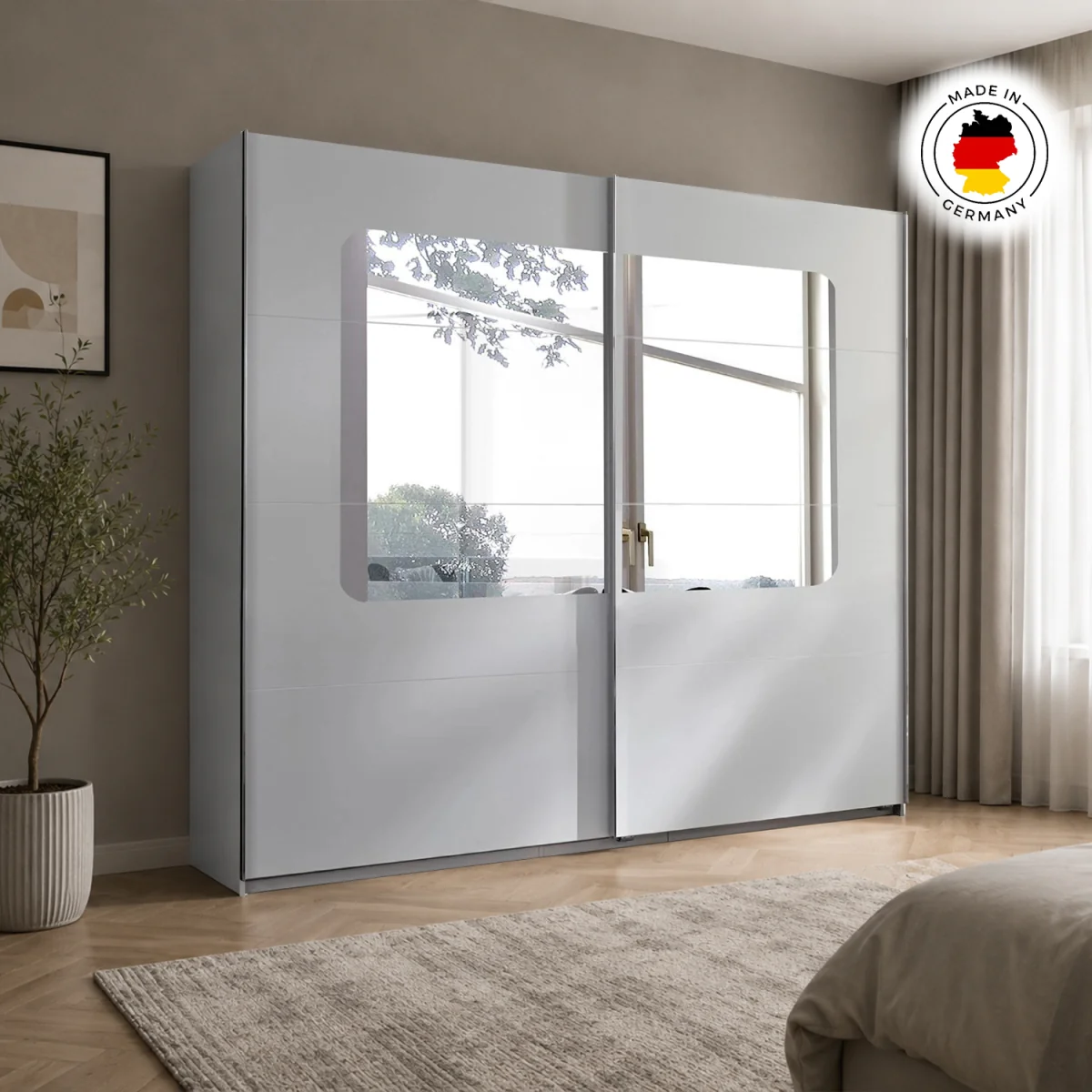 Bergen White and Oak 270cm Sliding Mirrored Wardrobe - White – image 4