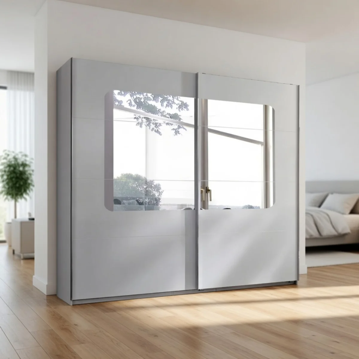 Bergen White and Oak 270cm Sliding Mirrored Wardrobe - White – image 5