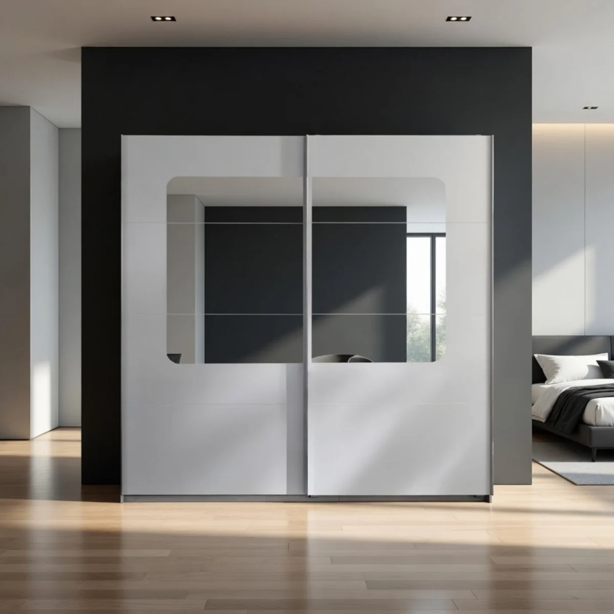 Bergen White and Oak 270cm Sliding Mirrored Wardrobe - White – image 6
