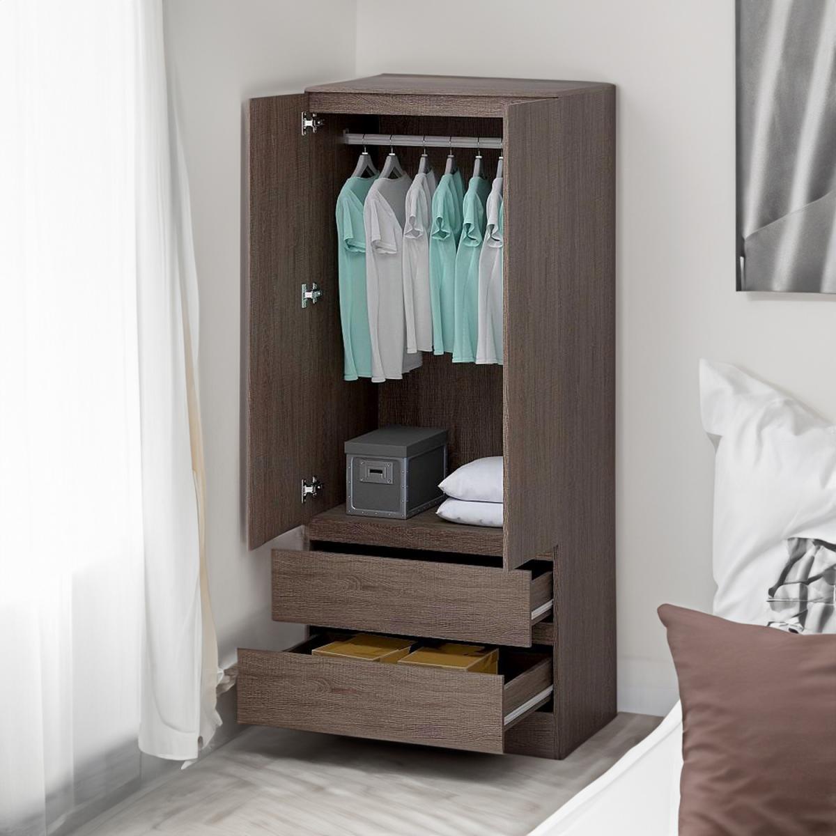 2 Door 2 Drawer Rustic Oak Combination Wardrobe - Brown – image 2