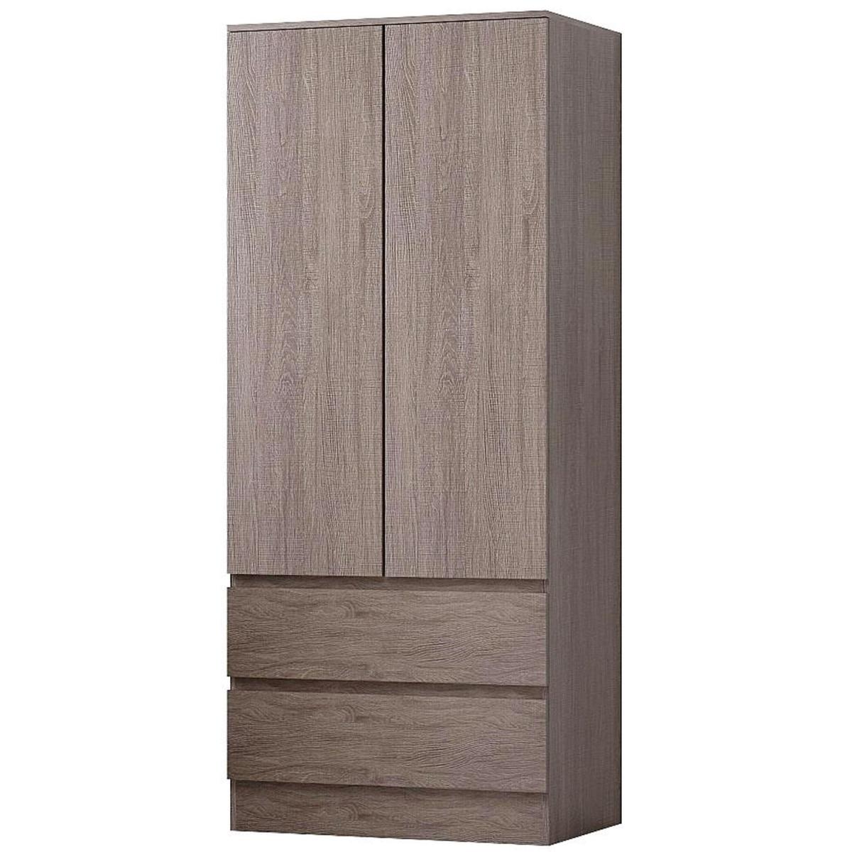2 Door 2 Drawer Rustic Oak Combination Wardrobe - Brown – image 3