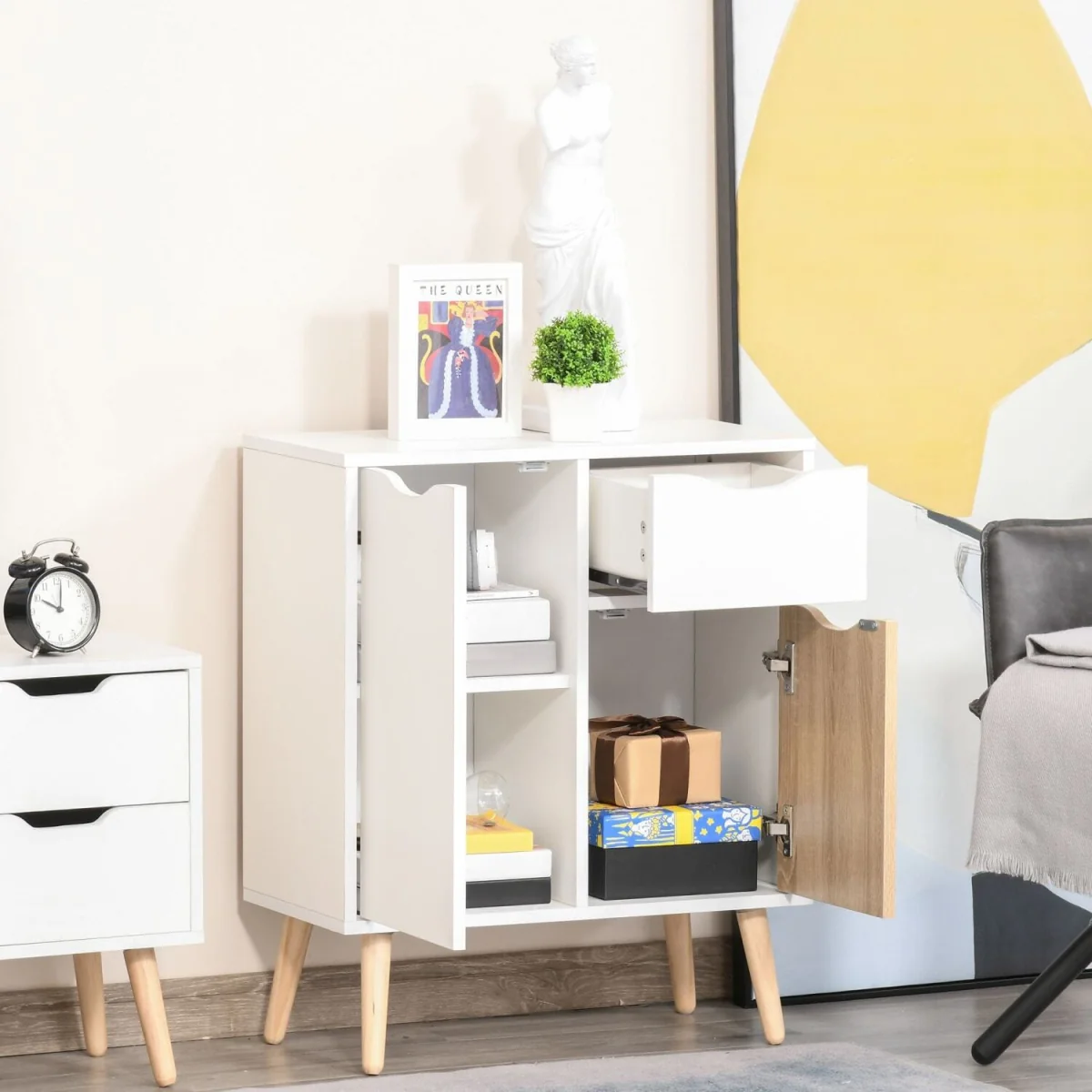 Demilia Grey and White 3-Piece Bedroom Furniture Set - Wardrobe, 3-Drawer Chest, Bedside Table – image 2