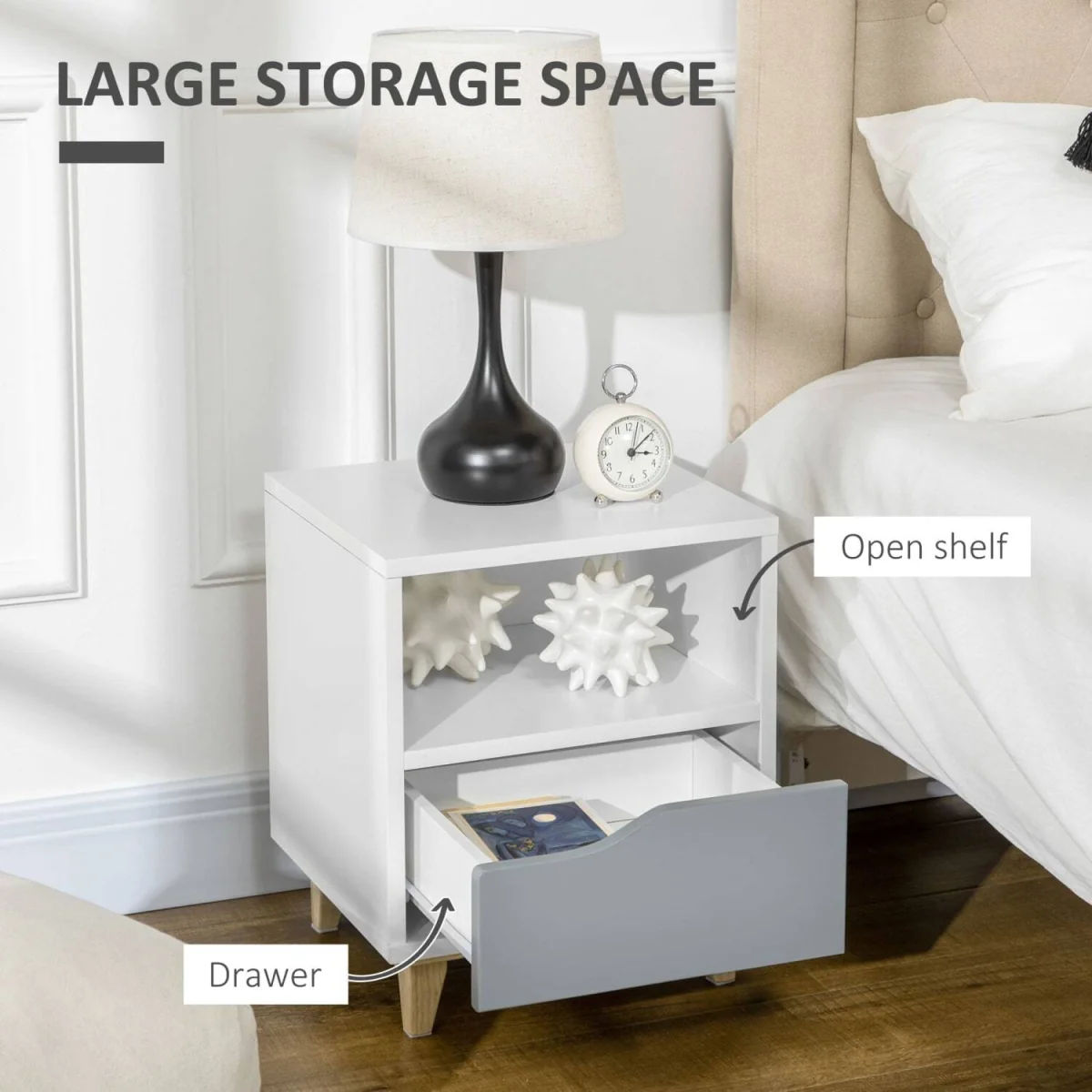 Demilia Grey and White 3-Piece Bedroom Furniture Set - Wardrobe, 3-Drawer Chest, Bedside Table – image 3