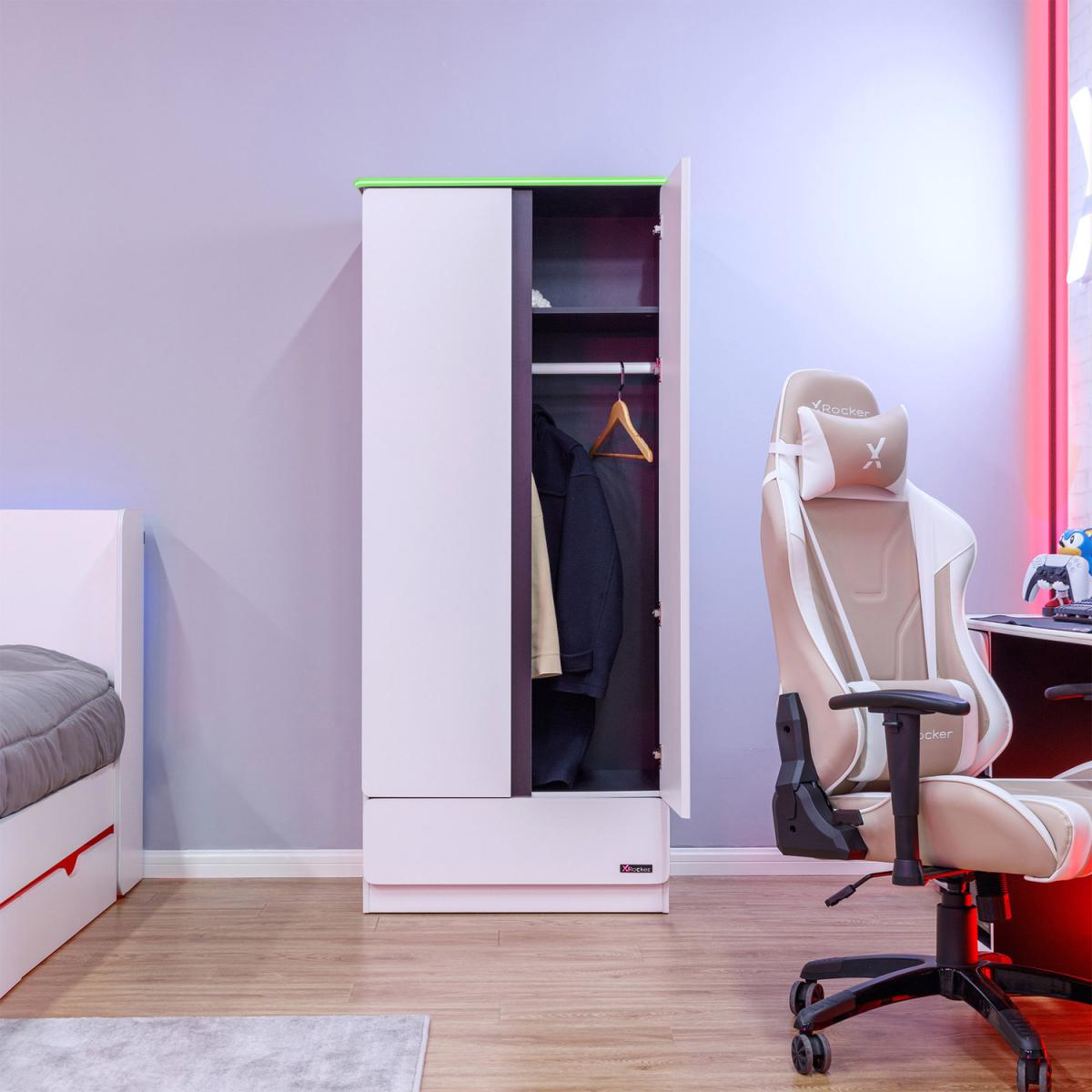 CARBON-TEK 2 Door Wardrobe with Drawer and LED Lights - White – image 2