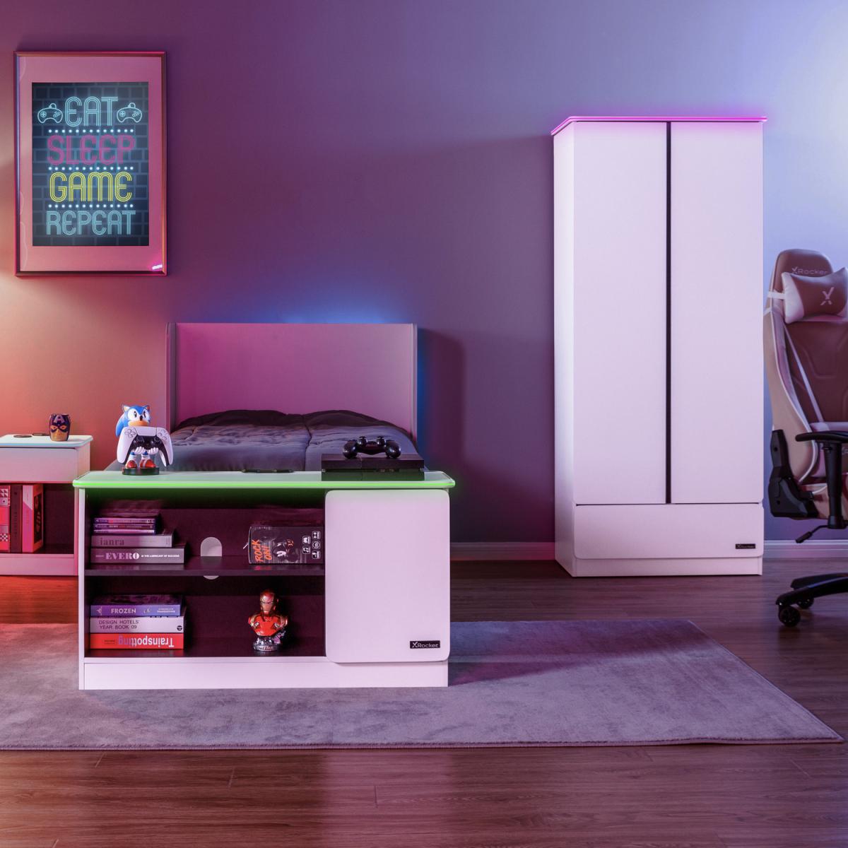CARBON-TEK 2 Door Wardrobe with Drawer and LED Lights - White – image 3