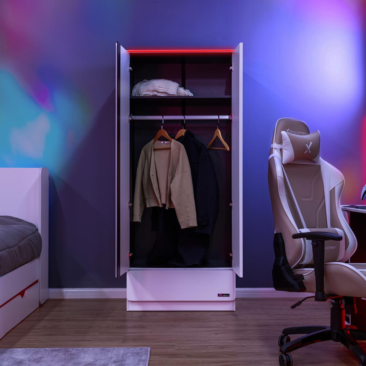 CARBON-TEK 2 Door Wardrobe with Drawer and LED Lights - White – image 5