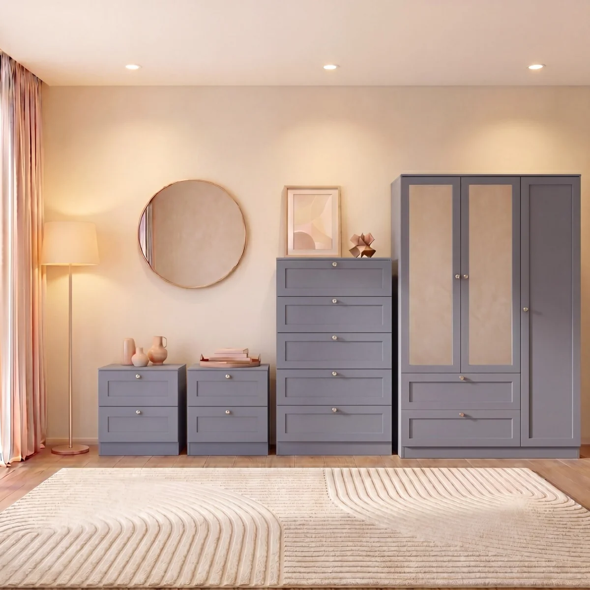 Vida Designs Altino Bedroom Set (2 Drawer Bedside (x 2), 5 Drawer Chest, 3 Door 2 Drawer Wardrobe) - White – image 3