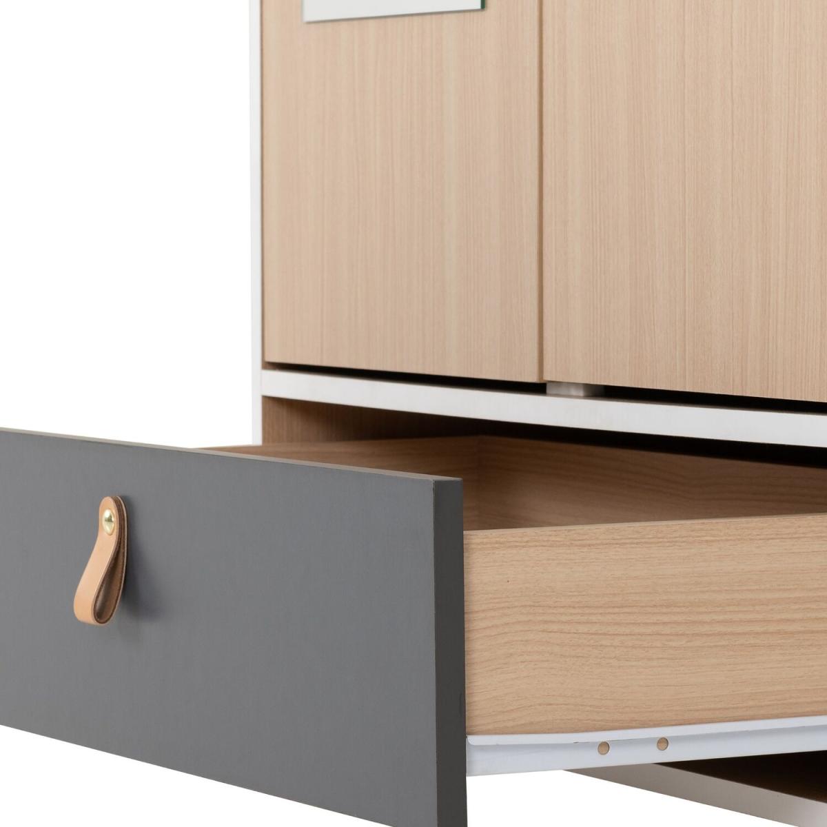 Brooklyn 2 Door 1 Drawer Wardrobe - White, Grey and Oak Effect – image 3