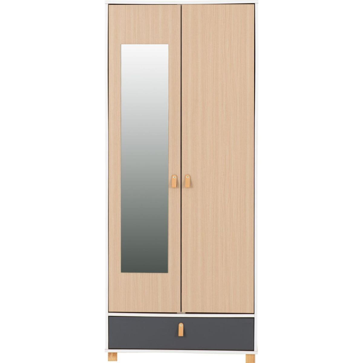 Brooklyn 2 Door 1 Drawer Wardrobe - White, Grey and Oak Effect – image 4