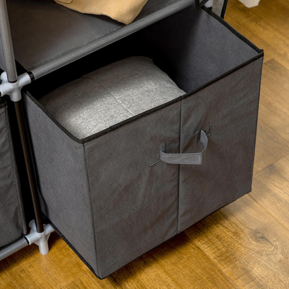 Fabric Wardrobe with Shelves Clothes Hanging Rails Fabric Drawers - Dark Grey – image 6