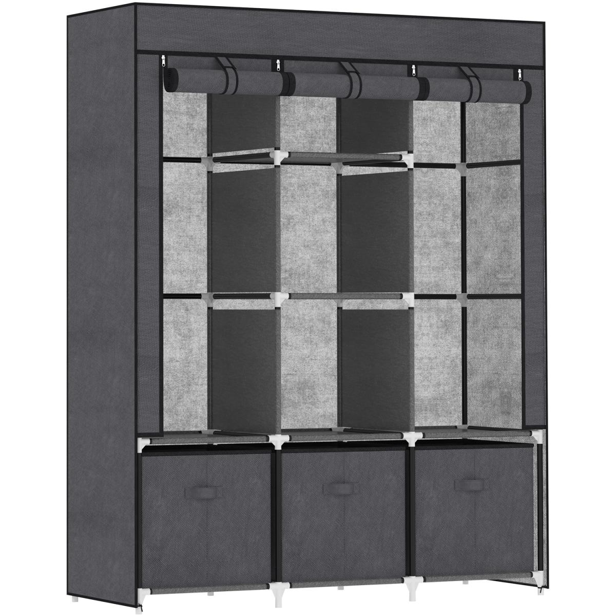 Fabric Wardrobe with Shelves Clothes Hanging Rails Fabric Drawers - Dark Grey – image 7