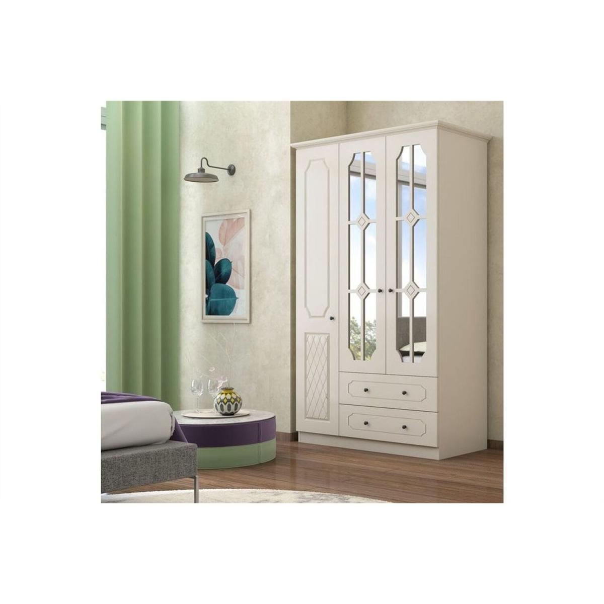 Aspendos 3 Doors and 2 Drawers Wardrobe - White – image 2