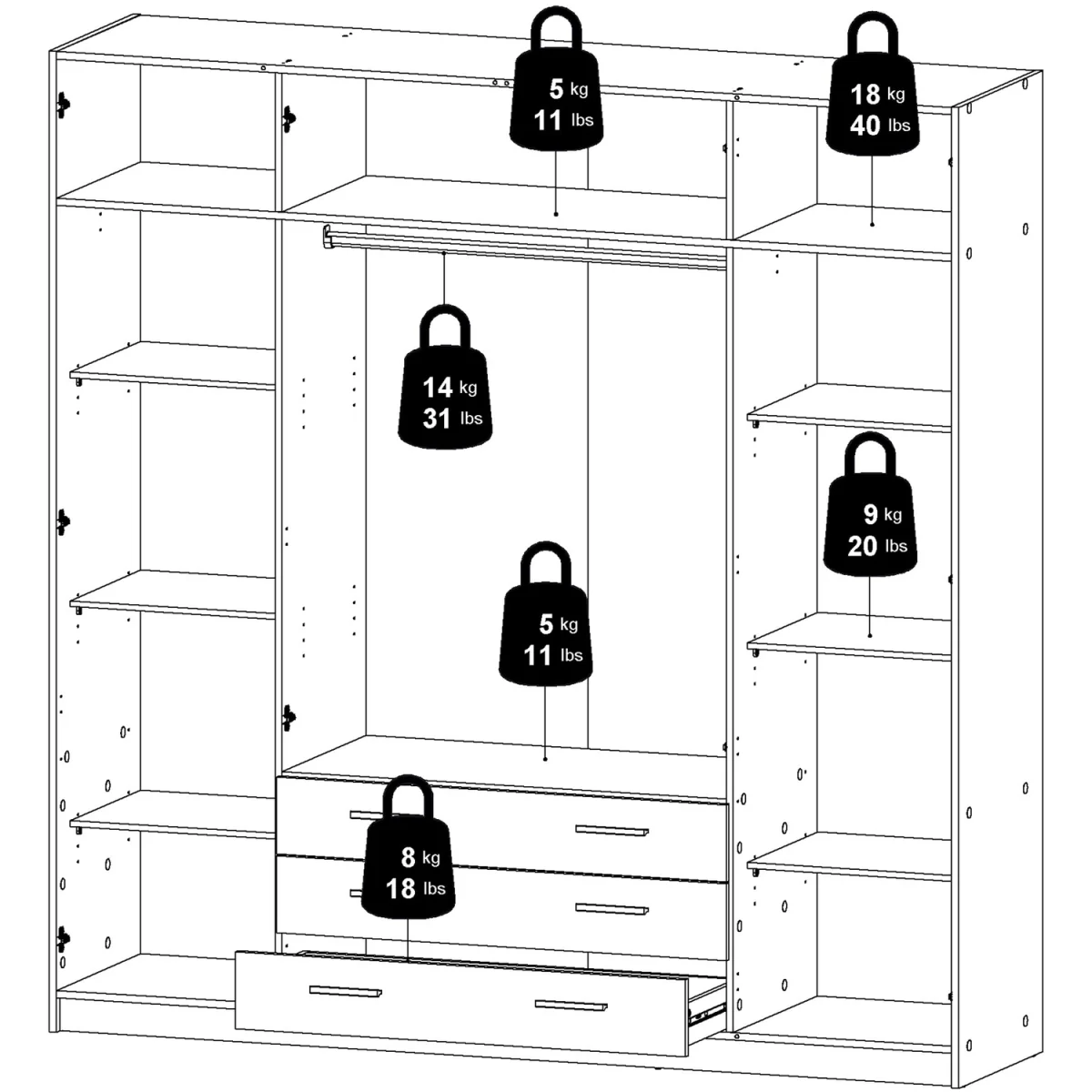 Sprint Wardrobe with 4 Doors + 3 Drawers in Matt Grey - Grey – image 2