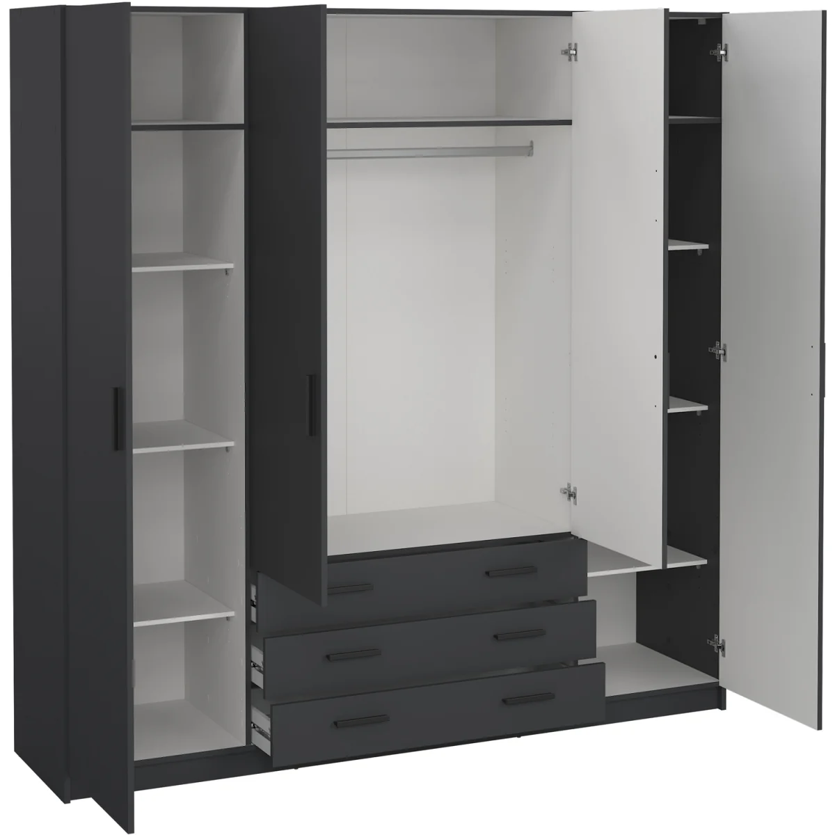 Sprint Wardrobe with 4 Doors + 3 Drawers in Matt Grey - Grey – image 4