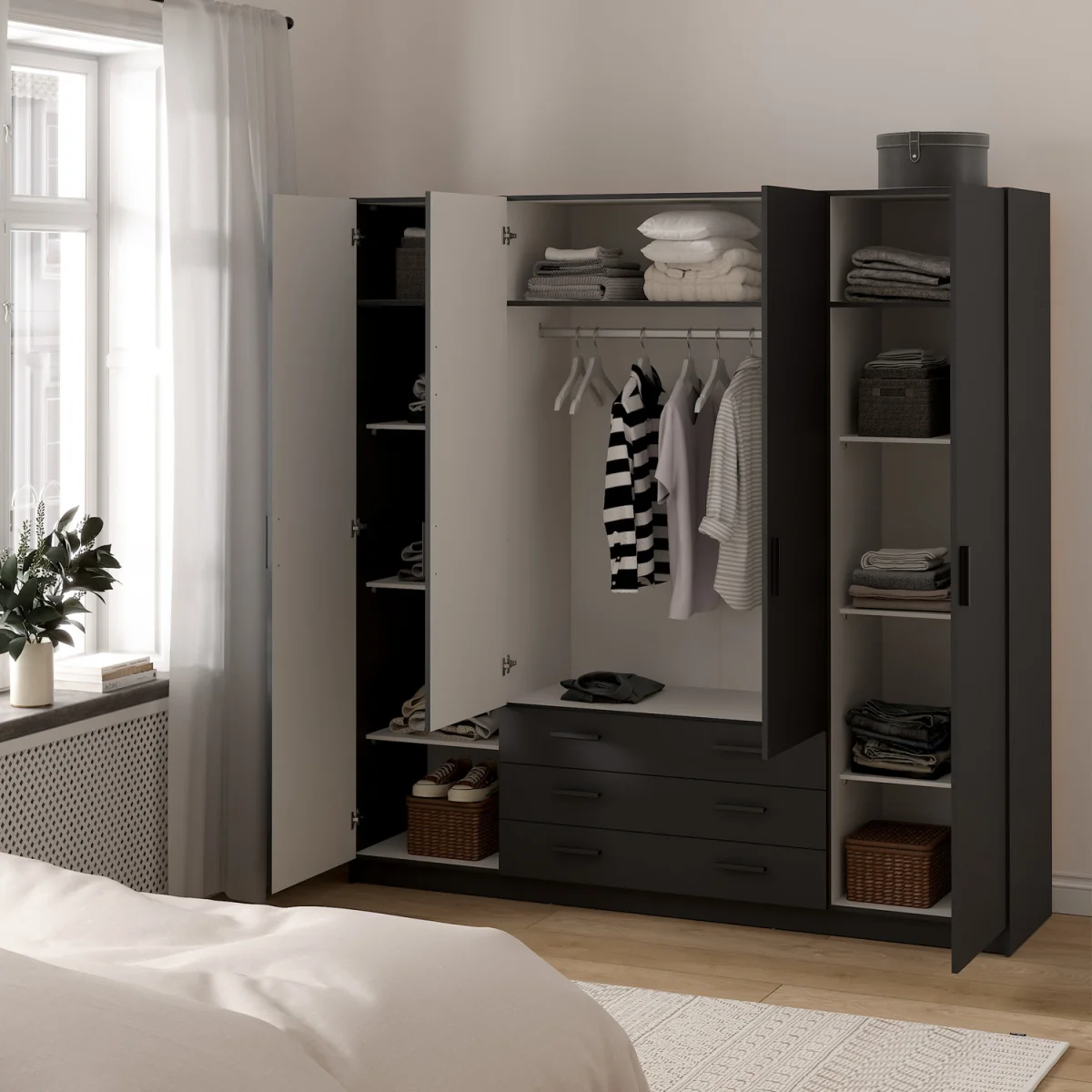 Sprint Wardrobe with 4 Doors + 3 Drawers in Matt Grey - Grey – image 6