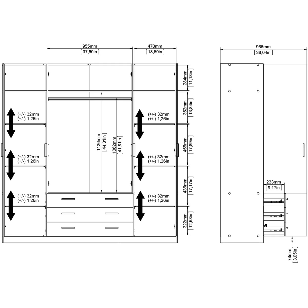 Sprint Wardrobe with 4 Doors + 3 Drawers in Matt Grey - Grey – image 10