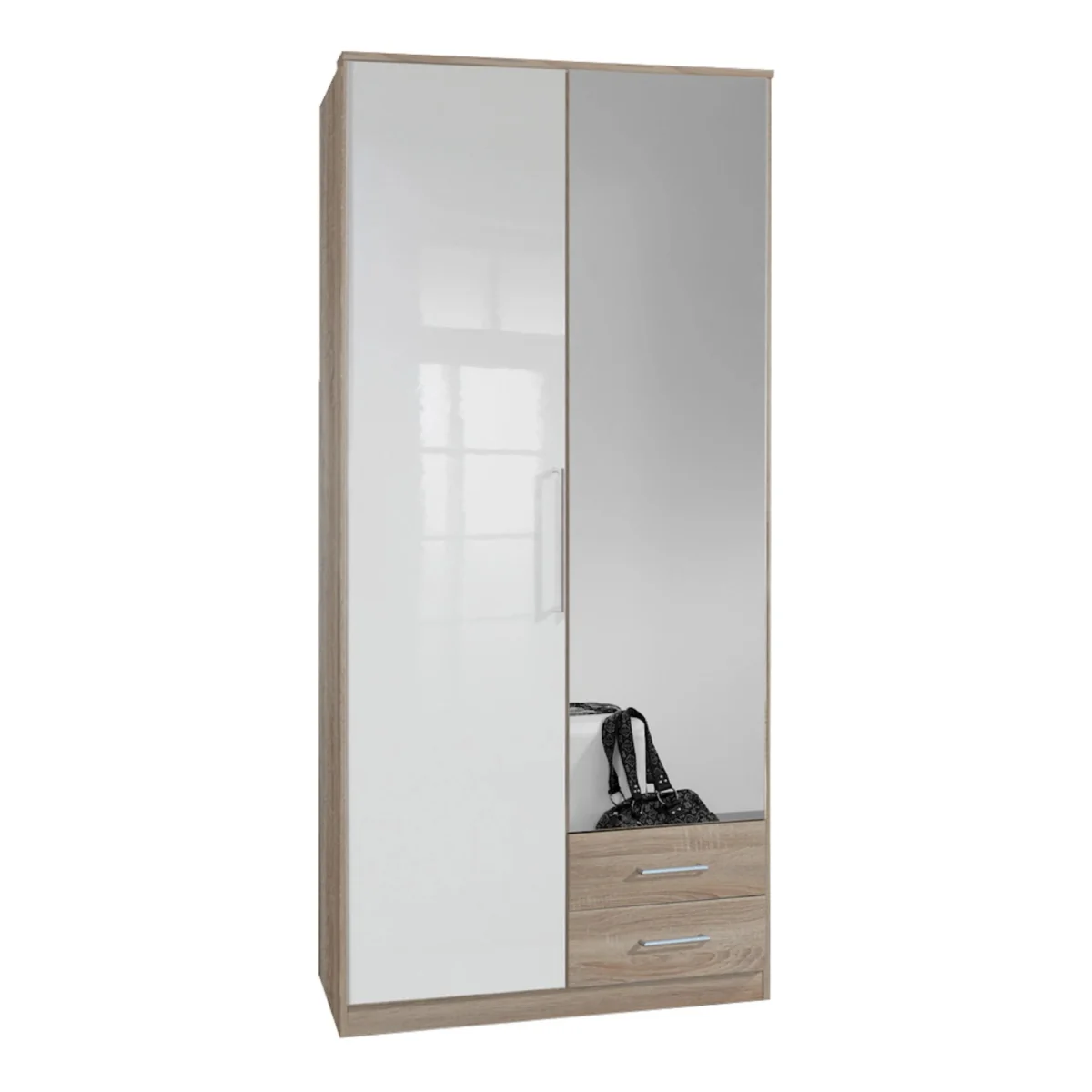 Gamma Oak and White 2 Door 90cm Wardrobe with 2 Drawers - Oak – image 2