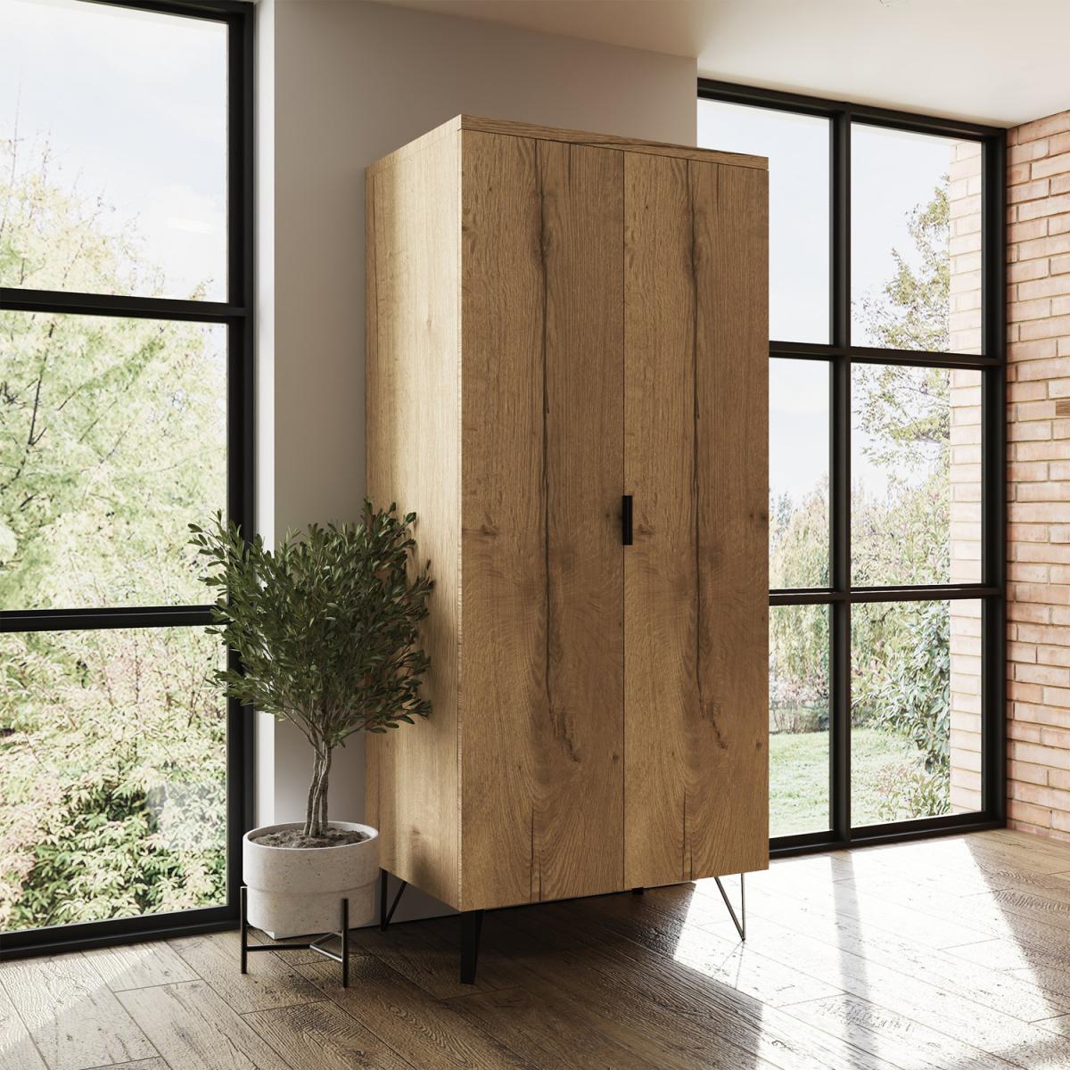 Fisso 2 Door Cracked Oak Double Wardrobe Fast Click Assembly - Cracked Oak – image 2
