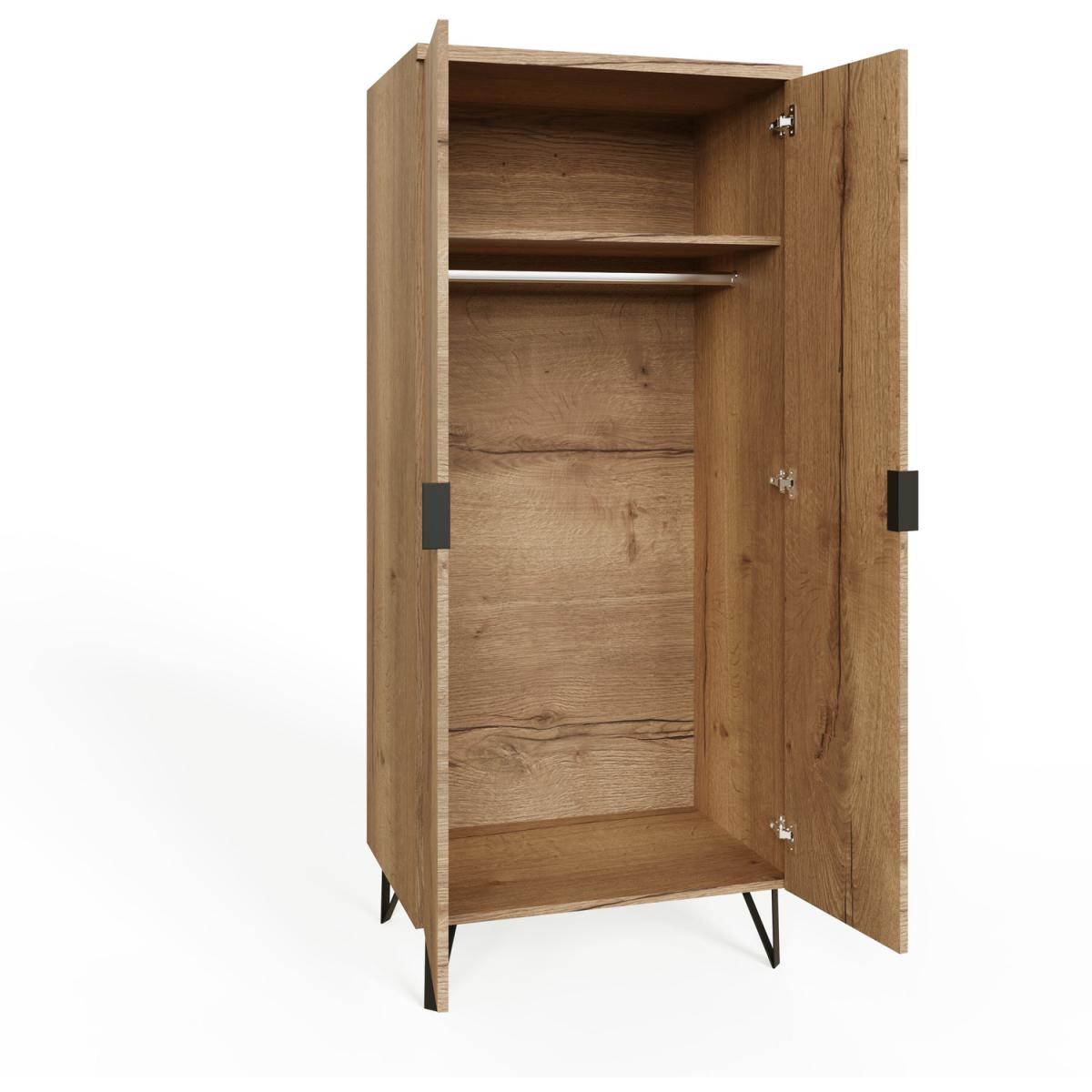 Fisso 2 Door Cracked Oak Double Wardrobe Fast Click Assembly - Cracked Oak – image 3