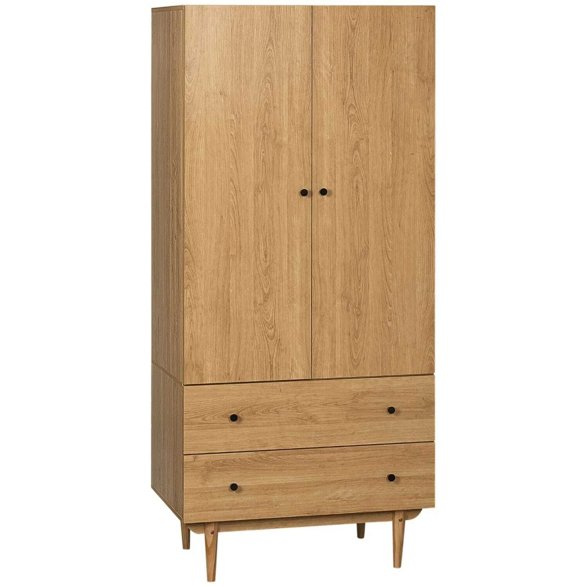 Coramar Natural Wood 2 Door Wardrobe with Hanging Rail and 2 Drawers – image 2