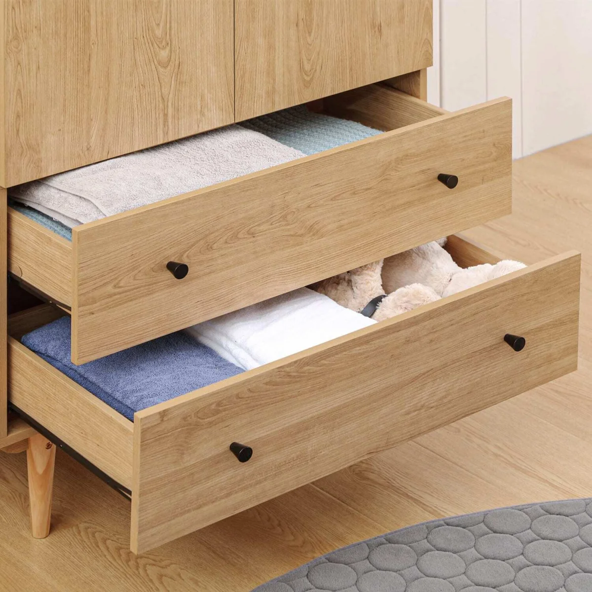 Coramar Natural Wood 2 Door Wardrobe with Hanging Rail and 2 Drawers – image 9